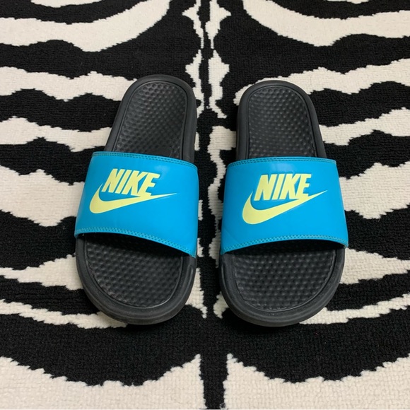 Nike Benassi Sport Slide Sandal Blue/Yellow Size 9 - Picture 4 of 8
